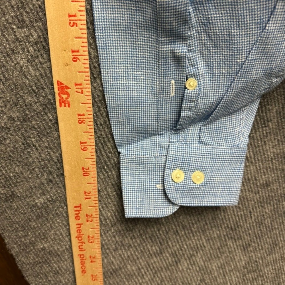 Brooks Brothers Mens L Irish Linen Blue Micro Houndstooth Button Down Shirt - Picture 11 of 12
